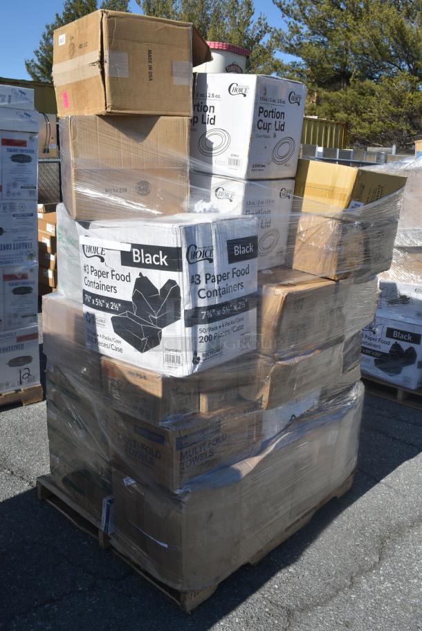 29 BRAND NEW SCRATCH AND DENT! Items Including 3 500L8B Choice 8 oz. Tall Black Hot Paper Cup Travel Lid - 1000/Case, 127SB24COMBO Choice 24 oz. Clear Plastic Salad Bowl with Lid - 150/Case, 3 394365M Noble Products Powder-Free Disposable Clear Vinyl Gloves for Foodservice - Medium - 1000/Case, 500LSTRWLW Choice 9, 12, 16, 20, and 24 oz. Clear Sip-Through Lid with Extra-Wide Opening - 1000/Case, 612FS1116 Choice Full Size Foil Steam Table Pan Shallow 1 11/16" Depth - 50/Case, 5008W Choice 8 oz. Tall White Poly Paper Hot Cup - 1000/Case, 395TO881 EcoChoice 8" x 8" x 3" Compostable No PFAS Added Bamboo / Bagasse 1 Compartment Take-Out Box - 200/Case, 795PTOBK3 EcoChoice 8" x 8" x 3" Compostable No PFAS Added Bamboo / Bagasse 1 Compartment Take-Out Box - 200/Case, 127PL2 Choice PET Plastic Lid for 1.5 to 2.5 oz. Souffle Cup / Portion Cup - 2500/Case. 29 Times Your Bid! - Image 2 of 21