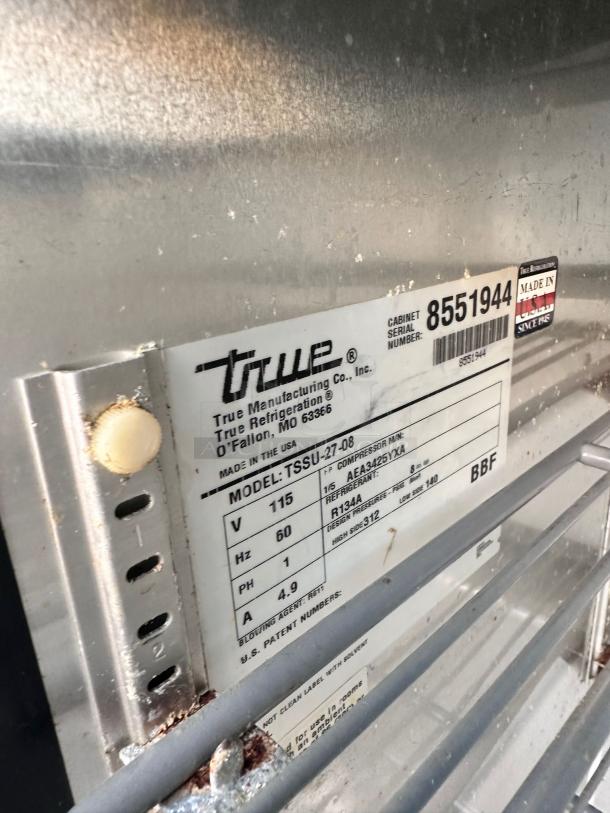 Excellent Condition True TSSU-27-08 Refrigerated Sandwich Prep Table – Tested & Working! - Image 8 of 8