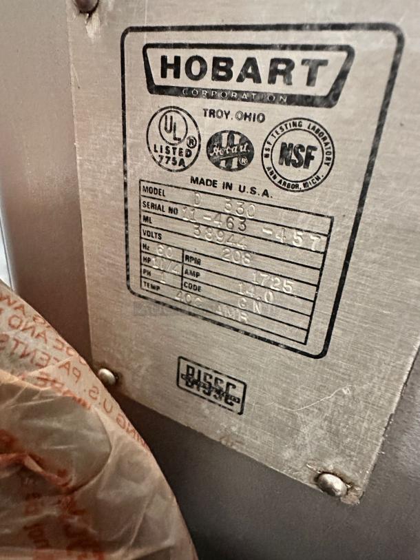 Outstanding Hobart D-330 30Qt Commercial Mixer – Tested & Working! - Image 9 of 10