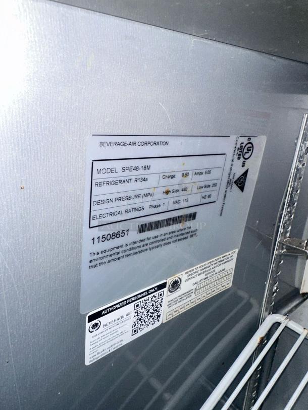 Excellent Condition Beverage-Air SPE48-18M Refrigerated Prep Table – Tested & Working! - Image 5 of 5