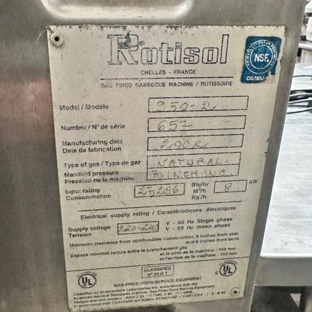 Excellent Condition Rotisol 950-2 Gas-Fired Rotisserie – Tested & Working! - Image 7 of 7