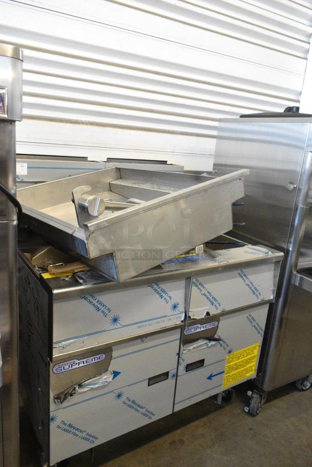 BRAND NEW SCRATCH AND DENT! 2022 Pitco Frialator SSH75 Stainless Steel Commercial Natural Gas Powered 2 Bay Deep Fat Fryer on Commercial Casters. 105,000 BTU. - Image 2 of 14