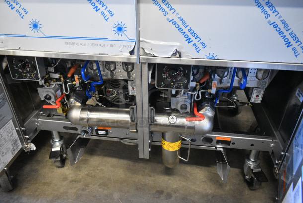 BRAND NEW SCRATCH AND DENT! 2022 Pitco Frialator SSH75 Stainless Steel Commercial Natural Gas Powered 2 Bay Deep Fat Fryer on Commercial Casters. 105,000 BTU. - Image 13 of 14