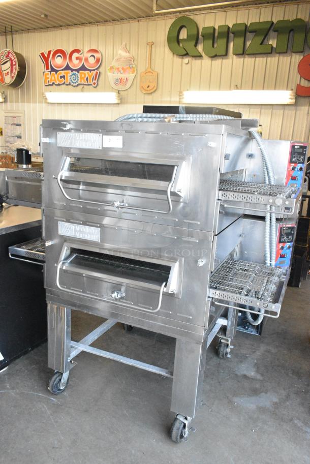 2 Middleby Marshall PS536R Stainless Steel Commercial Electric Powered Conveyor Pizza Ovens on Commercial Casters. 208/240 Volts, 3 Phase. 2 Times Your Bid! - Image 1 of 11