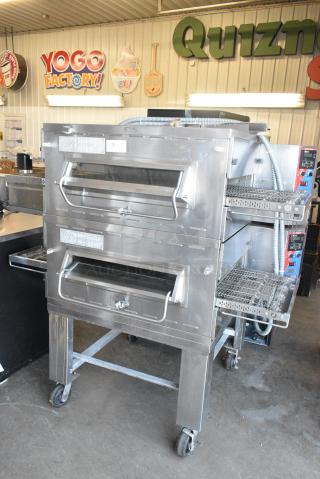 2 Middleby Marshall PS536R Stainless Steel Commercial Electric Powered Conveyor Pizza Ovens on Commercial Casters. 208/240 Volts, 3 Phase. 2 Times Your Bid!