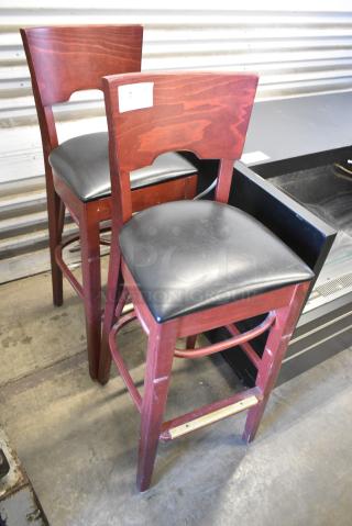 2 Wooden Bar Height Chair w/ Black Seat Cushion. 2 Times Your Bid!