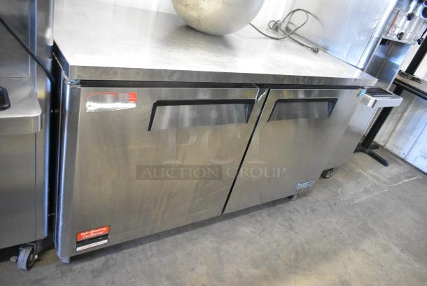 Turbo Air MUR-60 Stainless Steel Commercial 2 Door Work Top Cooler on Commercial Casters. 115 Volts, 1 Phase. Tested and Powers On But Does Not Get Cold - Image 1 of 8