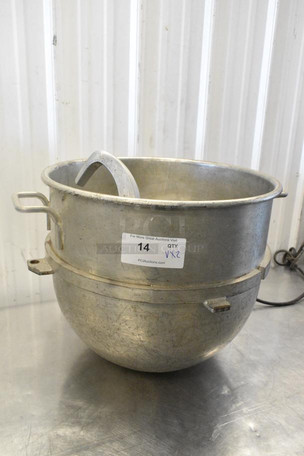 2 Metal Mixing Bowl and Alfa Metal Commercial 60 Quart Dough Hook Attachment for Hobart Mixer. 2 Times Your Bid! - Image 1 of 7