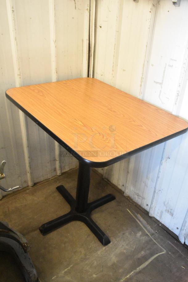 2 Wood Pattern Dining Height Table on Black Metal Table Base. 2 Times Your Bid! - Image 1 of 4