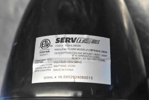 BRAND NEW SCRATCH AND DENT! ServIt 423HLS85BK HLS85BK 8' Cut-to-Length Ceiling Mount Heat Lamp with Modern Black Finish Round Dome Shade. 120 Volts, 1 Phase. - Image 5 of 5