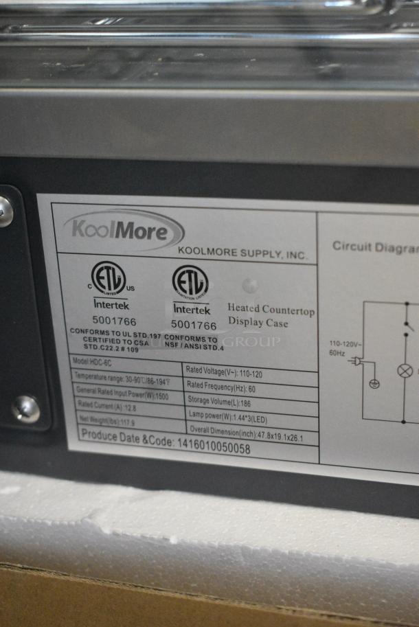 BRAND NEW SCRATCH AND DENT! KoolMore HDC-6C Metal Commercial 48 in. Glass Countertop Display Warmer, 6.5 cu. ft. 110-120 Volts, 1 Phase. Tested and Working! - Image 9 of 9