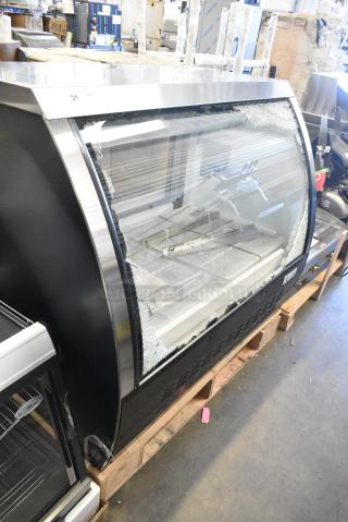 BRAND NEW SCRATCH AND DENT! 2024 Avantco 178DLC47HCB Metal Commercial 47" Black Curved Glass Refrigerated Deli Case. See Pictures For Broken Glass. 115 Volts, 1 Phase. Tested and Working!