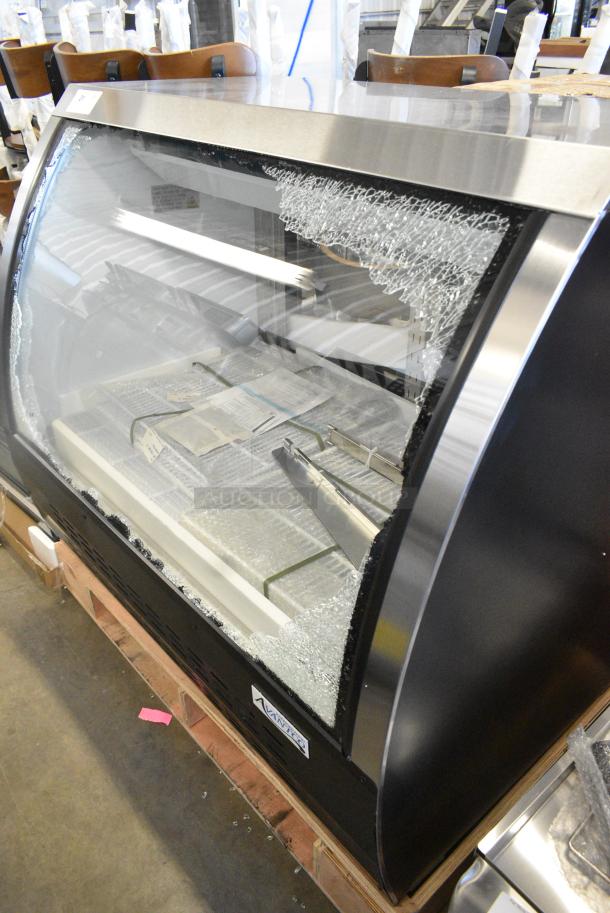 BRAND NEW SCRATCH AND DENT! 2024 Avantco 178DLC47HCB Metal Commercial 47" Black Curved Glass Refrigerated Deli Case. See Pictures For Broken Glass. 115 Volts, 1 Phase. Tested and Working! - Image 2 of 7