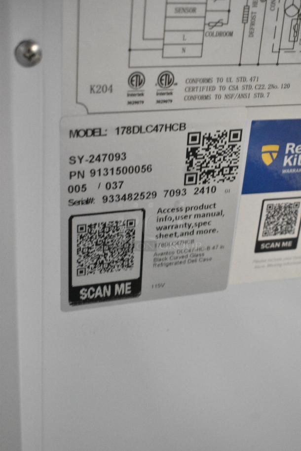 BRAND NEW SCRATCH AND DENT! 2024 Avantco 178DLC47HCB Metal Commercial 47" Black Curved Glass Refrigerated Deli Case. See Pictures For Broken Glass. 115 Volts, 1 Phase. Tested and Working! - Image 7 of 7