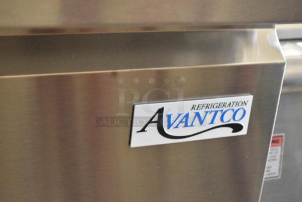 BRAND NEW SCRATCH AND DENT! 2024 Avantco 178SSPT36MHC SS-PT-36M-HC 36" 2 Door Mega Top Stainless Steel Refrigerated Sandwich Prep Table on Commercial Casters. Missing 1 Caster. 115 Volts, 1 Phase. Tested and Working! - Image 3 of 9