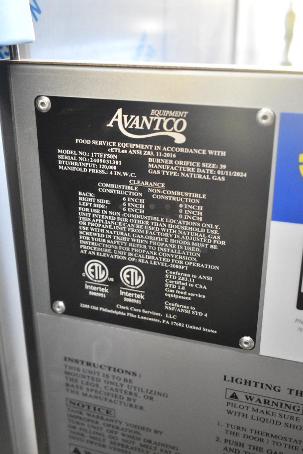 BRAND NEW SCRATCH AND DENT! 2024 Avantco 177FF50N Stainless Steel Natural Gas 50 lb. Stainless Steel Floor Fryer - 120,000 BTU. - Image 7 of 7