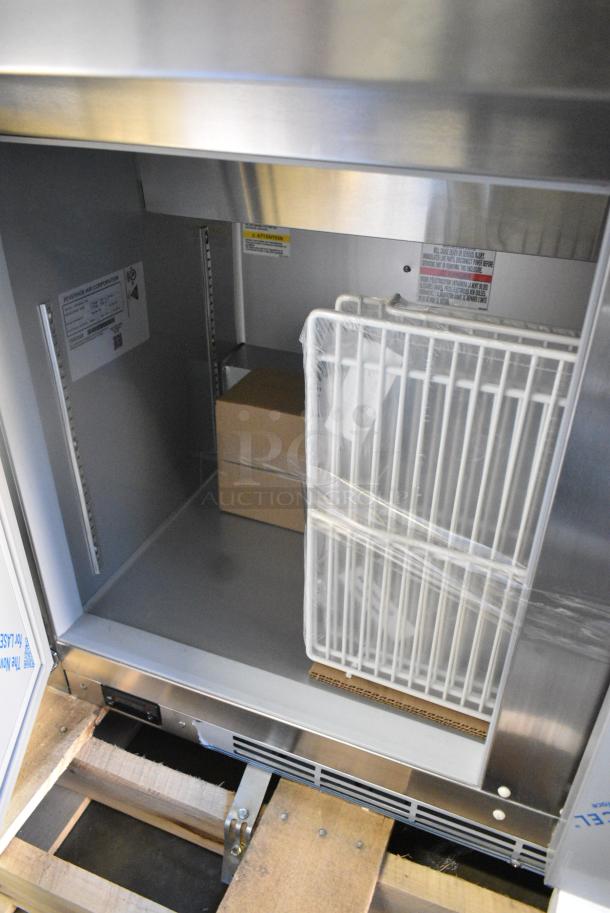 BRAND NEW SCRATCH AND DENT! Beverage Air SPE48HC-12C Elite Series 48" 2 Door Cutting Top Refrigerated Sandwich Prep Table with 17" Deep Cutting Board. 115 Volts, 1 Phase. Tested and Working! - Image 5 of 7