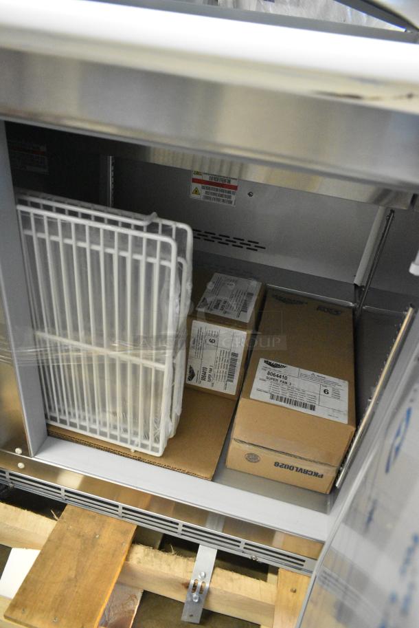BRAND NEW SCRATCH AND DENT! Beverage Air SPE48HC-12C Elite Series 48" 2 Door Cutting Top Refrigerated Sandwich Prep Table with 17" Deep Cutting Board. 115 Volts, 1 Phase. Tested and Working! - Image 6 of 7