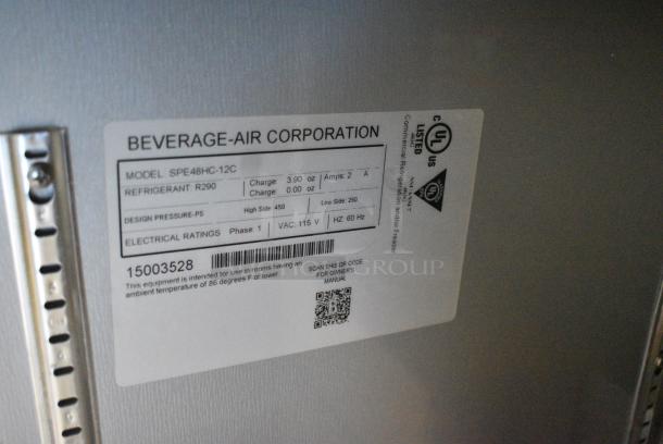 BRAND NEW SCRATCH AND DENT! Beverage Air SPE48HC-12C Elite Series 48" 2 Door Cutting Top Refrigerated Sandwich Prep Table with 17" Deep Cutting Board. 115 Volts, 1 Phase. Tested and Working! - Image 7 of 7