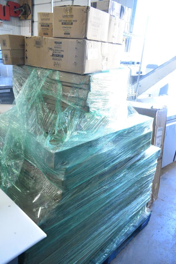 29 BRAND NEW SCRATCH AND DENT! Items Including 164TS1000 Lancaster Table & Seating 10" Cast Iron Table Base Spider, 164TB2222 Lancaster Table & Seating 22" x 22" Cross Cast Iron Table Base Plate, 164TCOLROD25 Lancaster Table & Seating 25 3/16" Standard Height Table Base Column and Rod, 3493030ANTWA Lancaster Table & Seating Industrial 30" x 30" Solid Wood Live Edge Table Top with Rustic Walnut Finish. 29 Times Your Bid! - Image 1 of 8