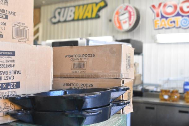 29 BRAND NEW SCRATCH AND DENT! Items Including 164TS1000 Lancaster Table & Seating 10" Cast Iron Table Base Spider, 164TB2222 Lancaster Table & Seating 22" x 22" Cross Cast Iron Table Base Plate, 164TCOLROD25 Lancaster Table & Seating 25 3/16" Standard Height Table Base Column and Rod, 3493030ANTWA Lancaster Table & Seating Industrial 30" x 30" Solid Wood Live Edge Table Top with Rustic Walnut Finish. 29 Times Your Bid! - Image 5 of 8