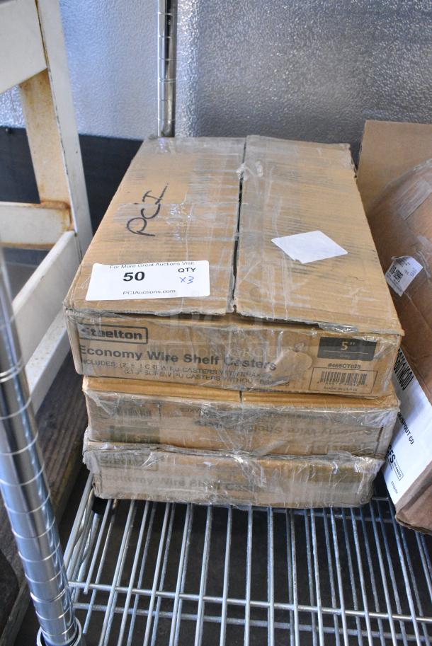 3 BRAND NEW! Boxes of 4 465CT028 Steelton 5" Poly Casters - 2 with Brakes. 3 Times Your Bid! - Image 2 of 3