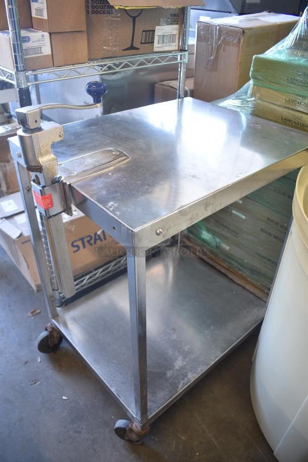 Stainless Steel Table w/ Mounted Commercial Can Opener and Under Shelf on Commercial Casters. - Image 2 of 5