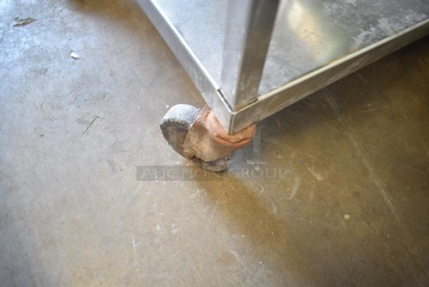 Stainless Steel Table w/ Mounted Commercial Can Opener and Under Shelf on Commercial Casters. - Image 5 of 5