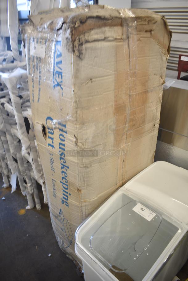 BRAND NEW SCRATCH AND DENT! Lavex 274HKCARTLCK Hotel / Housekeeping Cart - Large Locking Three Shelf - Image 3 of 7