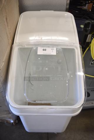 BRAND NEW SCRATCH AND DENT! White Poly Ingredient Bin on Commercial Casters. See Pictures for Crack.