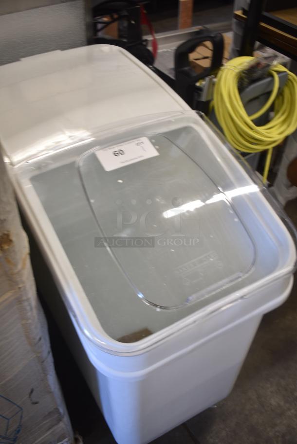 BRAND NEW SCRATCH AND DENT! White Poly Ingredient Bin on Commercial Casters. See Pictures for Crack. - Image 2 of 5