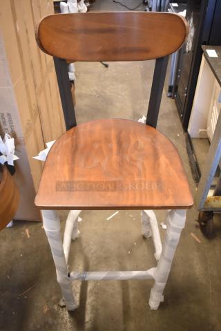 4 BRAND NEW SCRATCH AND DENT! Black Metal Bar Height Chair w/ Wooden Seat. 4 Times Your Bid!