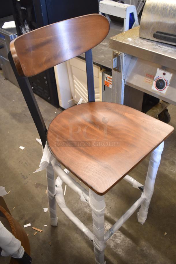 4 BRAND NEW SCRATCH AND DENT! Black Metal Bar Height Chair w/ Wooden Seat. 4 Times Your Bid! - Image 2 of 6