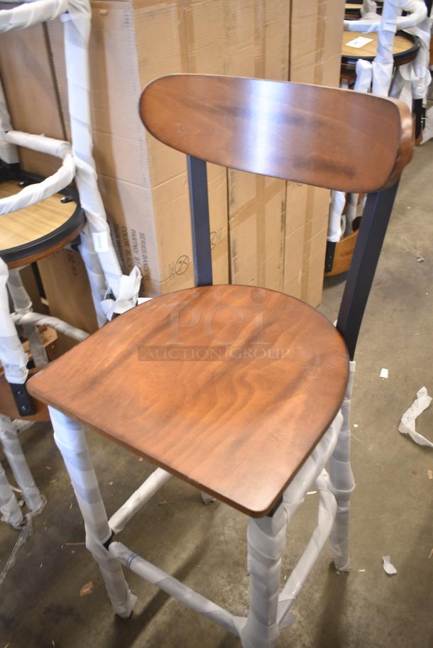 4 BRAND NEW SCRATCH AND DENT! Black Metal Bar Height Chair w/ Wooden Seat. 4 Times Your Bid! - Image 3 of 6