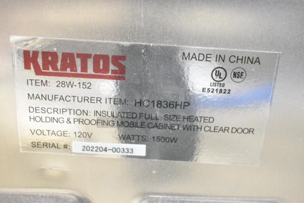 BRAND NEW SCRATCH AND DENT! 2024 Kratos HC1836HP Metal Heater/Proofer Non-Insulated on Commercial Casters. 120 Volts, 1 Phase. Tested and Working! - Image 7 of 8