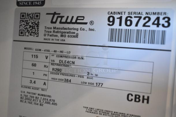 2017 True GDM-41SL-48-HC-LD Metal Commercial 2 Door Reach In Cooler Merchandiser w/ Poly Coated Racks. 115 Volts, 1 Phase. Tested and Working! - Image 7 of 9
