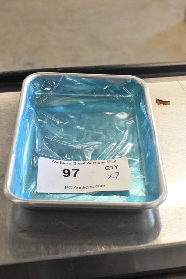 7 BRAND NEW SCRATCH AND DENT! 407BUNEGHT Baker's Lane Eighth Size 19 Gauge Non-Stick 6 1/2" x 9 1/2" Light Blue Wire in Rim Aluminum Bun / Sheet Pan / Tray. 7 Times Your Bid! - Image 2 of 4