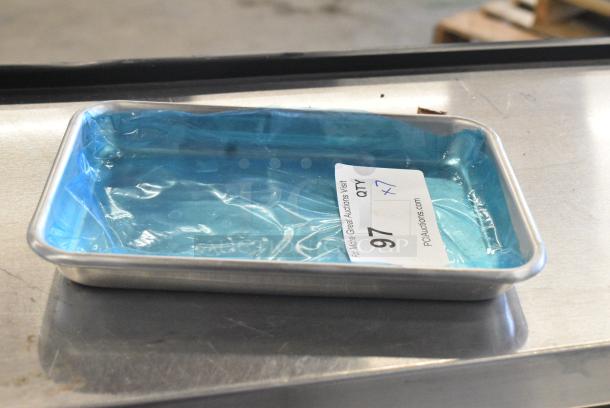 7 BRAND NEW SCRATCH AND DENT! 407BUNEGHT Baker's Lane Eighth Size 19 Gauge Non-Stick 6 1/2" x 9 1/2" Light Blue Wire in Rim Aluminum Bun / Sheet Pan / Tray. 7 Times Your Bid! - Image 3 of 4