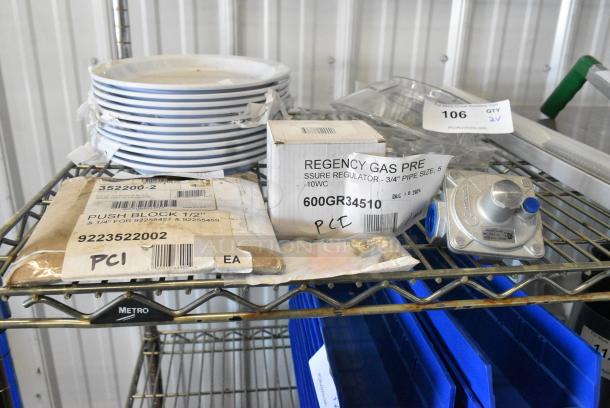 4 BRAND NEW SCRATCH AND DENT! Items Including 9223522002 Vollrath 352200-2 1/4" and 1/2" Push Block for InstaCut 5.1 Dicer or Slicer, 600GR34510 Regency 600GR34510 3/4" Convertible Gas Pressure Regulator 5.0" - 10.0" WC, Cooking Performance Group 35121102C049 Liquid Propane Orifice for 13" Wok Ranges. 4 Times Your Bid! - Image 1 of 11