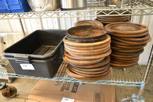 ALL ONE MONEY! Tier Lot of Various Items Including Wooden Chargers and Poly Bus Bins - Image 1 of 3