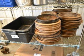 ALL ONE MONEY! Tier Lot of Various Items Including Wooden Chargers and Poly Bus Bins