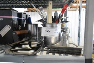 ALL ONE MONEY! Lot of Various Utensils in Stainless Steel Bin, Scraper, Bowls.