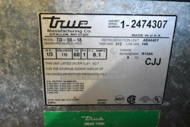 True TD-50-18 Metal Commercial Back Bar Bottle Cooler w/ 2 Sliding Lids. 115 Volts, 1 Phase. Tested and Powers On But Does Not Get Cold - Image 7 of 7