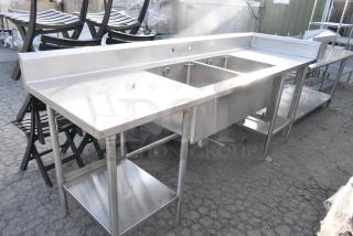 Stainless Steel Table w/ 2 Sink Bays and Under Shelf.