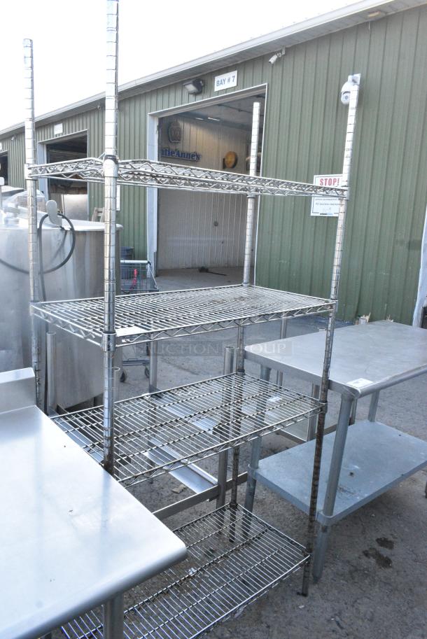 Chrome Finish 4 Tier Wire Shelving Unit. BUYER MUST DISMANTLE. PCI CANNOT DISMANTLE FOR SHIPPING. PLEASE CONSIDER FREIGHT CHARGES. - Image 2 of 4