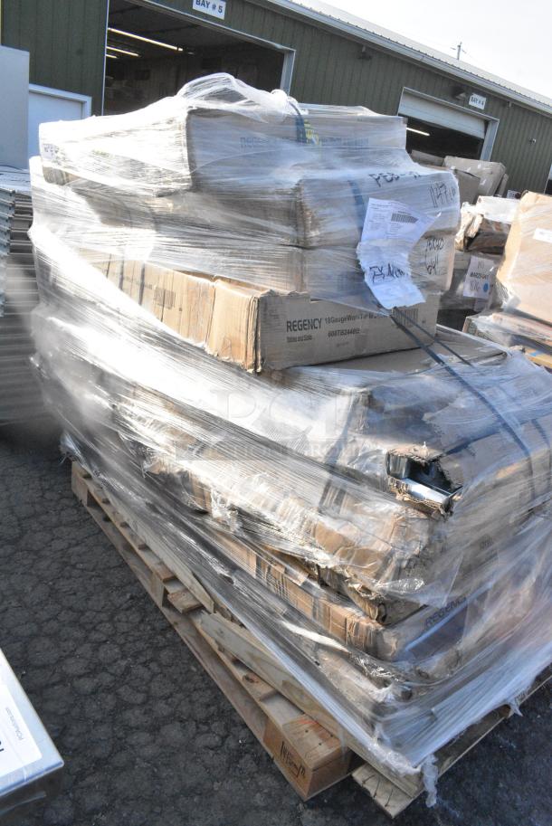 15 BRAND NEW SCRATCH AND DENT! Items Including 600TB2448G Regency 24" x 48" 18-Gauge 304 Stainless Steel Commercial Work Table with 4" Backsplash and Galvanized Undershelf, 600TB3030G Regency 30" x 30" 18-Gauge 304 Stainless Steel Commercial Work Table with 4" Backsplash and Galvanized Undershelf, 522ETSG3072 Steelton 30" x 72" 18 Gauge 430 Stainless Steel Work Table with Undershelf and 2" Rear Upturn, 600T3072G Regency 30" x 72" 18-Gauge 304 Stainless Steel Commercial Work Table with Galvanized Legs and Undershelf, 460EC1848 Regency 18" x 48" NSF Chrome Wire Shelf,164CS24BK Lancaster Table & Seating 24" x 18" x 38" Black Cash Register Stand with Locking Drawer. 15 Times Your Bid! May Be Missing Pieces - Image 2 of 14