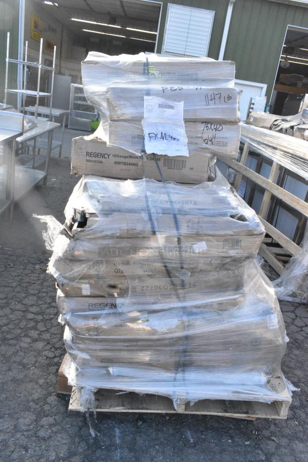 15 BRAND NEW SCRATCH AND DENT! Items Including 600TB2448G Regency 24" x 48" 18-Gauge 304 Stainless Steel Commercial Work Table with 4" Backsplash and Galvanized Undershelf, 600TB3030G Regency 30" x 30" 18-Gauge 304 Stainless Steel Commercial Work Table with 4" Backsplash and Galvanized Undershelf, 522ETSG3072 Steelton 30" x 72" 18 Gauge 430 Stainless Steel Work Table with Undershelf and 2" Rear Upturn, 600T3072G Regency 30" x 72" 18-Gauge 304 Stainless Steel Commercial Work Table with Galvanized Legs and Undershelf, 460EC1848 Regency 18" x 48" NSF Chrome Wire Shelf,164CS24BK Lancaster Table & Seating 24" x 18" x 38" Black Cash Register Stand with Locking Drawer. 15 Times Your Bid! May Be Missing Pieces - Image 3 of 14