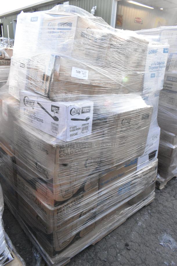25 BRAND NEW SCRATCH AND DENT! Items Including 485CBR Choice 8" Red Plastic Soda / Sundae Spoon - 1000/Case, 129MCR50B Choice 48 oz. Black Round Microwavable Heavy Weight Container with Lid 9" - 150/Case, 612P527 Choice 7" Clear Round Plastic Dome Lid - 500/Case, 612FTL1230 Choice Foil Steam Table Pan Lid - Third Size - 100/Case, 127P2B Choice Black Plastic Souffle Cup / Portion Cup - 2 oz. - 2500/Case, 500TW14 Choice 14 oz. Translucent Thin Wall Plastic Cold Cup - 1000/Case, 500CC16 Choice Clear PET Customizable Plastic Cold Cup 16oz 1000/Case, 130TONG10BLK Visions 10 1/2" Black Disposable Plastic Tongs - 36/Case. 25 Times Your Bid! - Image 2 of 12