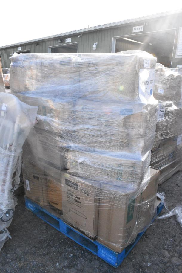 25 BRAND NEW SCRATCH AND DENT! Items Including 795KFT50RNPE Choice 50 oz. Round Kraft PE-Lined Microwavable Take-Out Container 7 5/16" x 3" - 300/Case, 129MCS28B Choice 28 oz. Black Rectangular Microwavable Heavy Weight Container with Lid 8 3/4" x 6 1/4" x 1 3/4" - 150/Case, 500TW7 Choice 7 oz. Translucent Thin Wall Plastic Cold Cup - 2500/Case, 50012DWALLW Choice 12 oz. White Smooth Double Wall Paper Hot Cup - 500/Case, 760SOUP8KFT EcoChoice 8 oz. Kraft Paper Food Cup with Vented Lid - 250/Case, 500WRPKITWB Choice 15 3/4" Square White 2-Ply 1/4 Fold WrapNap Dinner Napkin with Black Self-Adhering Paper Napkin Band - 2750/Case, 347BP10BK Choice 10 1/4" Black Plastic Plate - 500/Case. 25 Times Your Bid! - Image 3 of 13