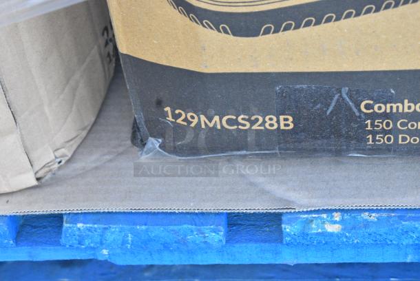 25 BRAND NEW SCRATCH AND DENT! Items Including 795KFT50RNPE Choice 50 oz. Round Kraft PE-Lined Microwavable Take-Out Container 7 5/16" x 3" - 300/Case, 129MCS28B Choice 28 oz. Black Rectangular Microwavable Heavy Weight Container with Lid 8 3/4" x 6 1/4" x 1 3/4" - 150/Case, 500TW7 Choice 7 oz. Translucent Thin Wall Plastic Cold Cup - 2500/Case, 50012DWALLW Choice 12 oz. White Smooth Double Wall Paper Hot Cup - 500/Case, 760SOUP8KFT EcoChoice 8 oz. Kraft Paper Food Cup with Vented Lid - 250/Case, 500WRPKITWB Choice 15 3/4" Square White 2-Ply 1/4 Fold WrapNap Dinner Napkin with Black Self-Adhering Paper Napkin Band - 2750/Case, 347BP10BK Choice 10 1/4" Black Plastic Plate - 500/Case. 25 Times Your Bid! - Image 5 of 13
